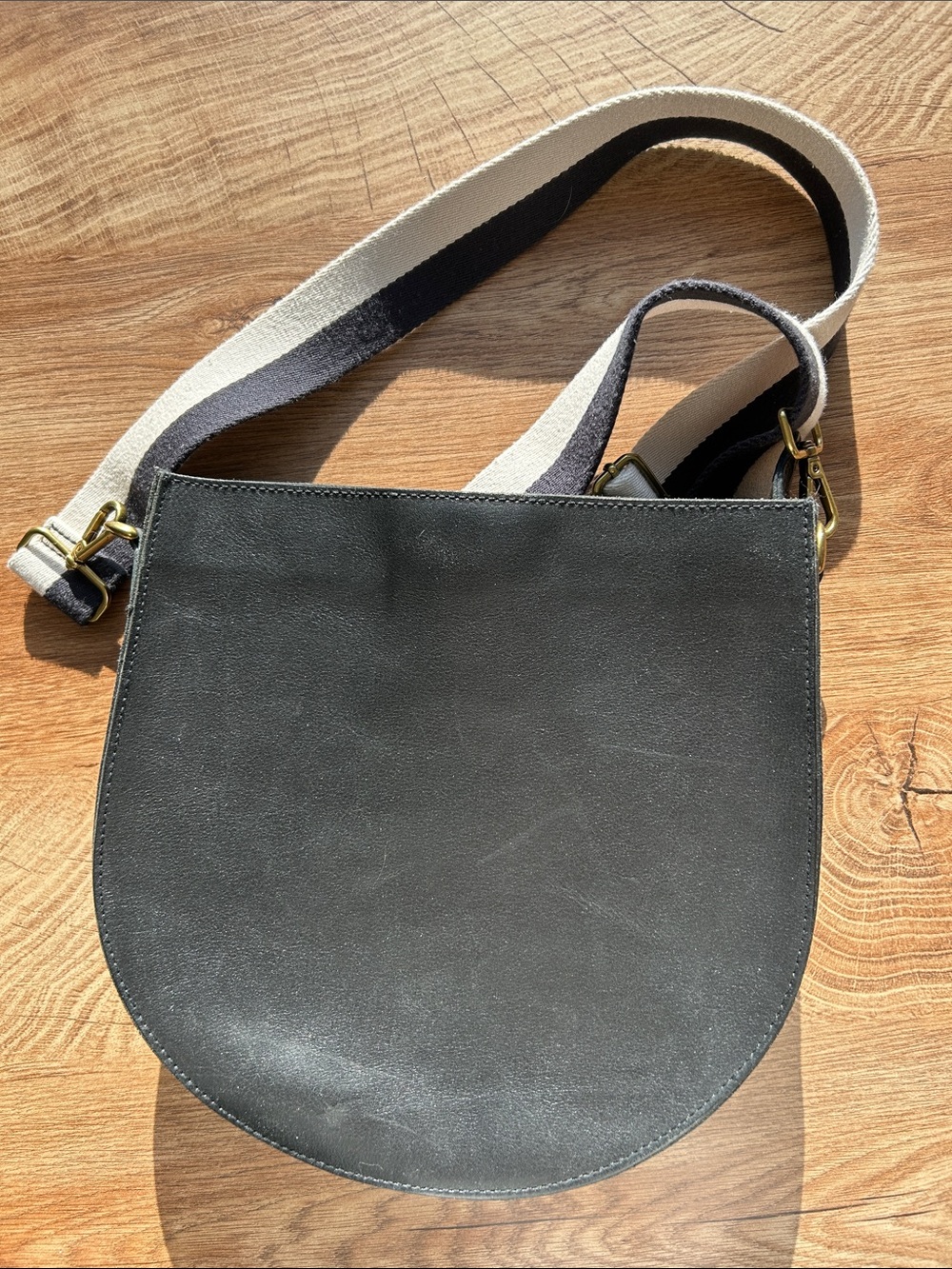 Madewell Black Leather Bag with Contrast Crossbody Strap